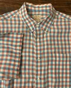 Jos A Bank Shirt Mens XL Blue Pink Blurred Check 100% Linen Light Thin Outdoor - Picture 1 of 14