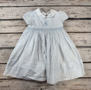 Sarah Louise England 2 Yrs Hand Smocked Collared French Knot Blue Floral Dress - Picture 1 of 9