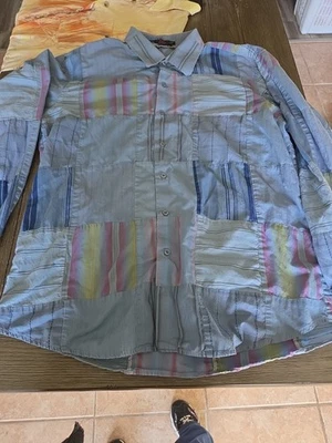 Vintage Tulliano Shirt Mens XL Multicolor Abstract PATCHWORK HIPPIE DEAD Cotton  - Image 1 of 4