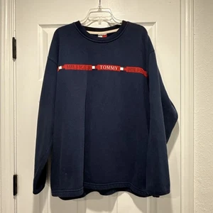 Vintage Tommy Jeans Hilfiger Spellout Flag Tape Fleece Sweatshirt Herren XL 90s - Bild 1 von 7