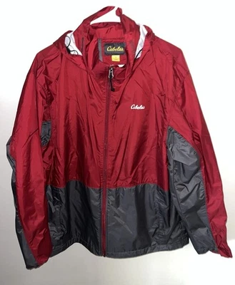 Cabela's Men’s Waterproof  Lightweight Hooded Jacket Red/Gray Size L EUC - Image 1 of 4