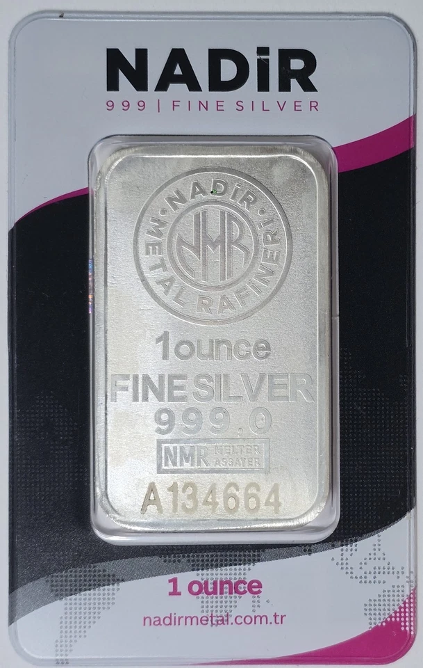 Barra Rafineri de metal Nadir de plata de 1 oz .999 en tarjeta de ensayo **ENVÍO GRATUITO** Foto 1 de 2
