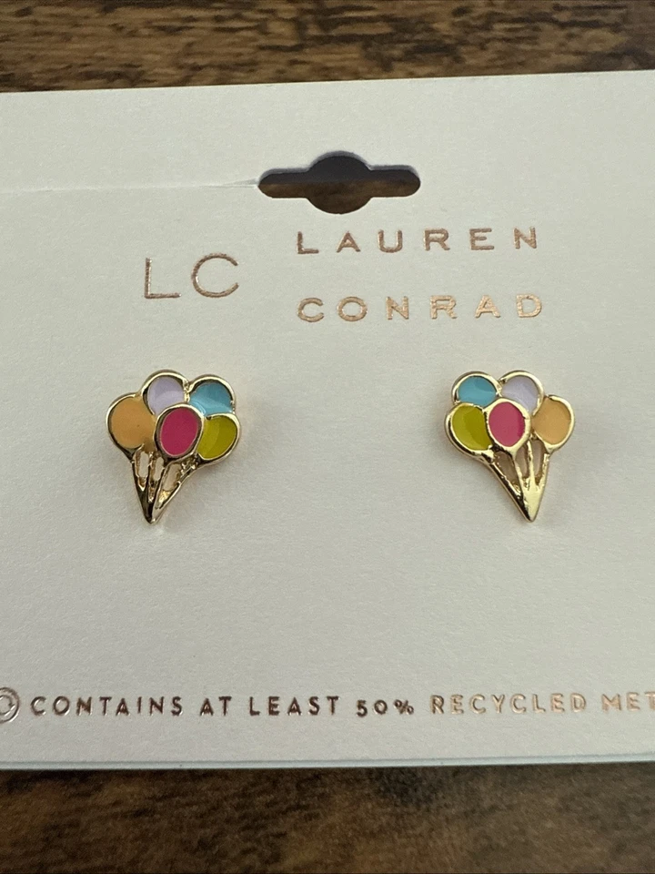 NUEVO NUEVO CON ETIQUETAS LC Lauren Conrad Bonitos Pendientes Globo Esmalte Tono Dorado Foto 1 de 1