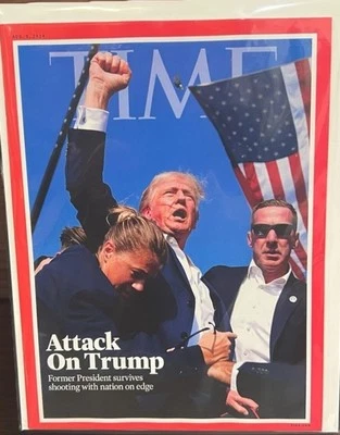 Time Magazine August 5 2024 Donald Trump Attack Shot NO MAILING LABEL BAR CODE - Image 1 of 2