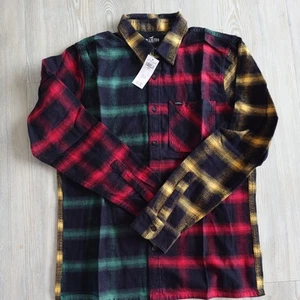 NEW MENS HOLLISTER LARGE MULTICOLOURED BRUSHED COTTON CHECKED LONG SLEEVE SHIRT - Picture 1 of 5