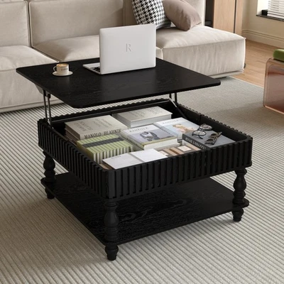 Modern Square Hydraulic Lift-Top Coffee Table w/Hidden Storage for Living Room - Image 1 of 4