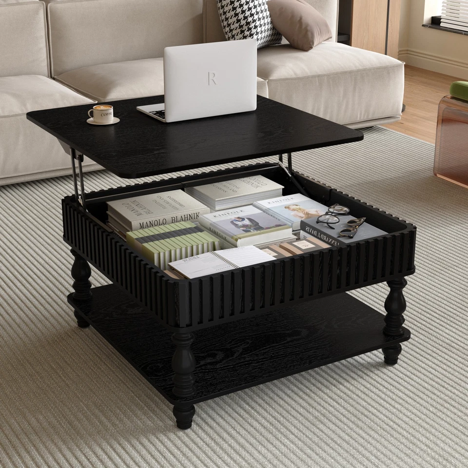 Modern Square Hydraulic Lift-Top Coffee Table w/Hidden Storage for Living Room - Image 1 of 4