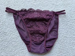 Vintage ACT International Panty Mesh Lace Panties Dark Purple Plum M / 6 Stretch - Picture 1 of 8