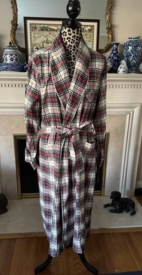 Lauren Ralph Lauren Tartán Cuadros Ligero Rojo Verde Bata S/M Clásica Nueva Foto 1 de 4