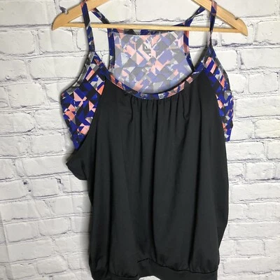 Camiseta sin mangas atlética de ejercicio negra New York & Company con soporte incorporado XL Foto 1 de 4