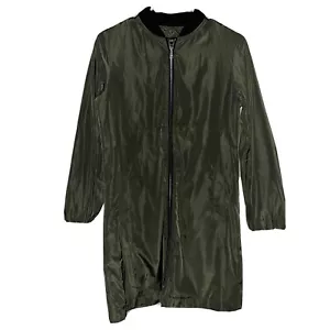 Bebe NWT Women Long Olive Bomber Jacket - Size XS - Fast - Picture 1 of 4