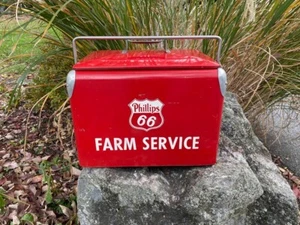 Vintage Gas Öl Werbung Phillips 66 Farm Service Picknick Metall Getränkekühler - Bild 1 von 8