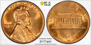 PCGS MS67 RD 1968-D Lincoln Memorial Cent Red - Picture 1 of 3