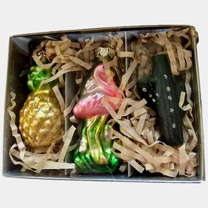 Pier 1 Glass Ornament Set of 3 Pineapple Flamingo Cactus Christmas Holiday - Picture 1 of 9