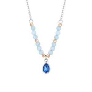 Collana Donna Luca Barra CK1985 In Acciaio Con Cristallo Azzurro A Goccia - Foto 1 di 3