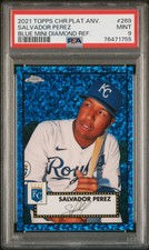 Salvador Perez 2021 Topps Chrome Blue Mini Diamond Refractor Card #269 PSA 9