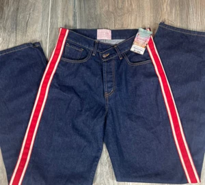REVICE TWISTED SISTER ROT GESTREIFTE OVERSIZED JEANS MIT SEITLICHEM FLAIR GRÖSSE 26 NEU MIT ETIKETT - Bild 1 von 11