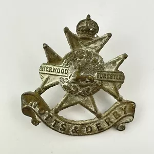 Antique Sherwood Foresters Notts & Derby Bronze / Brass Cap Badge 4.2cm X 4.5cm - Picture 1 of 2