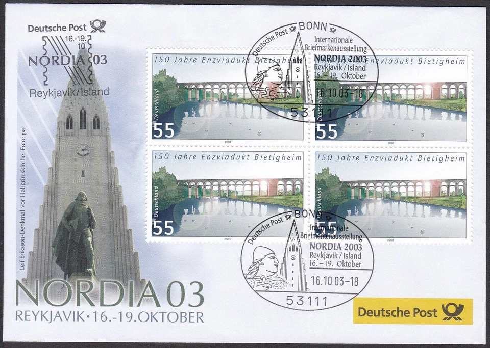 PEX0068 Intl. Stamp Exhibit. Germany Cover, NORDIA 2003, Reykjavík, Bridge - Image 1 of 1