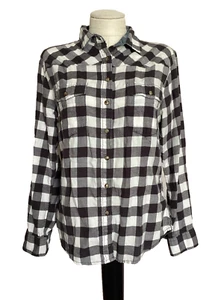 JACH'S GIRLFRIEND Black and White Check Western Style Flannel Shirt Sz M - Picture 1 of 7