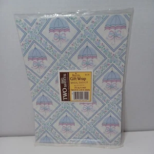 Vintage Gibson Geschenkpapier blau Regenschirm Rosen Geschenkpapier versiegelt - Bild 1 von 7
