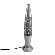 Glitter Rocket Lamp Vintage 16.5" Tall Clear Liquid Silver Confetti #7077