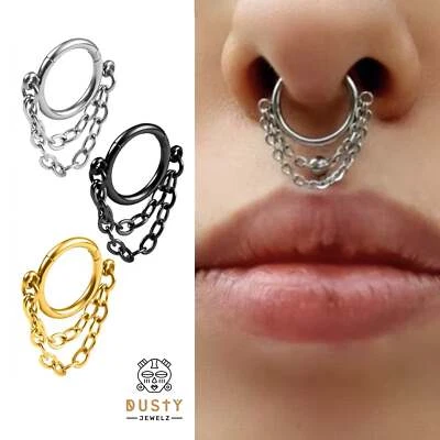 Triple Stacked Chain Septum Clicker Ring - Image 1 of 4
