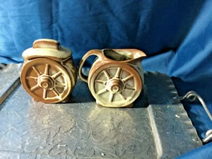 Frankoma Pottery Wagon Wheel Sugar Bowl 94B and creamer Desert Gold Brown +bonus - Picture 1 of 8