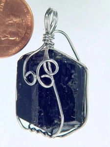 BUTW Raw Brazilian Black Tourmaline Sterling Silver Wire Wrap Pendant 36mm 9437K - Picture 1 of 3
