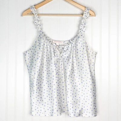 Oscar De La Renta Womens Cami White Polka Dot Keyhole Tie Ruffle Scoop Neck L - Image 1 of 3
