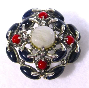 Carolyn Pollack 925 Silver Red White Blue Pendant Enhancer Lapis Coral Moonstone - Picture 1 of 10