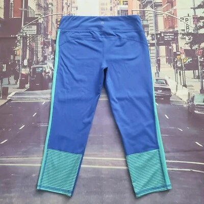 CHAMPION Youth Girls Cropped Leggings Large 10/12 Blue Teal Striped Colorblock - Image 1 of 4