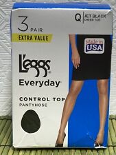 Leggs Everyday Control Top Pantyhose Size Q Jet Black USA *2 Pair*  Open Box