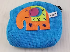 Elephant Blue Fabric Change Coin Money Purse Wallet w/ Zipper Closure - Picture 1 of 3