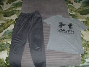 LOT 2 YOUTH UNDER ARMOUR PANTS & T SHIRT SPORTS FITTED LOOSE HEATGEAR FITNESS 