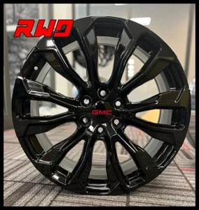 22 Black GMC Sierra Yukon Denali AT4 Wheels Rims 2024 2023 2022 2021 2020 2019 - Picture 1 of 19