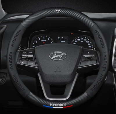 15" PU Leder+Kohlefaser Lenkradabdeckung für 1983-2025 Hyundai  Alle Autos - Bild 1 von 4