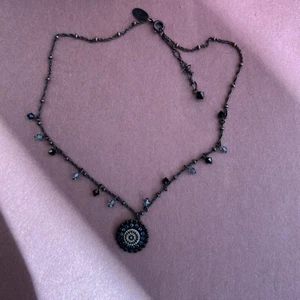 Liz Palacios Gunmetal Necklace With Black And Blue Beads 15" - Picture 1 of 6