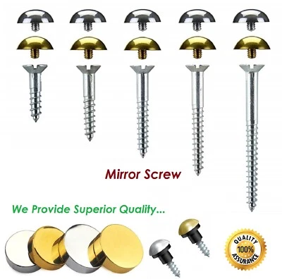 SISI UK MIRROR SCREWS BRASS OR CHROME CAPS (1 INCH - 2 INCH) (4 CAP STYLES)