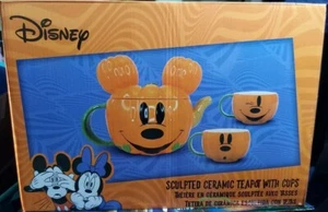 Disney Sculpted Ceramic Mickey Mouse Pumpkin Teapot Set With Cups Hot Topic Exc - Picture 1 of 11