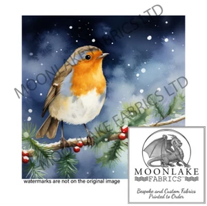 Winter Robin on a Ast 100 % natürliche Baumwolle oder 290 gm dicker Polyesterstoff - Bild 1 von 3