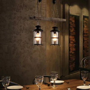 2Light Rustic Chandelier Lamp Industrial Ceiling Pendant Light Fixture Farmhouse - Picture 1 of 12