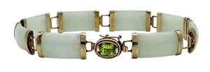 VINTAGE Solid 14k Yellow Gold / Peridot / Jade Ladies Bracelet - Picture 1 of 6
