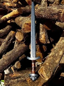 Custom Handmade Damascus Steel Norweger Viking Battle Sword Wood Scabbard - Bild 1 von 3