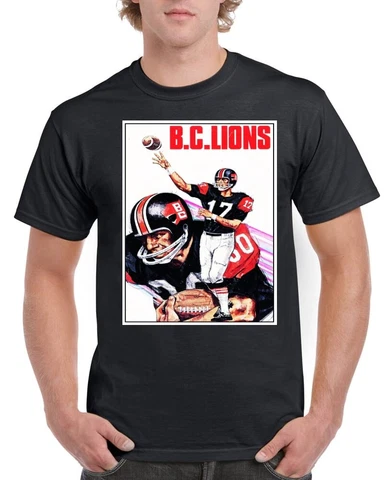 CFL 1970's B.C. Lions Logo Black  Printed T-Shirt 100% Cotton Men  NEW Cover