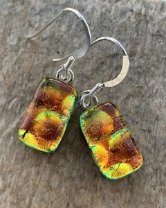 Dichroic Glass Earrings Handmade Cornwall Gold Orange Rockpool - Picture 1 of 8