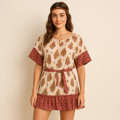 Mini Vestido American Rag Para Mujer Boho Campesino Talla M Estampado Floral Paisley Volantes Foto 1 de 4