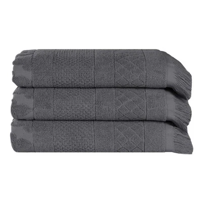 Cotton Bath Towel Set 3 Pack Large Plush Absorbent Quick Dry Soft Grey Luxury - Image 1 of 4