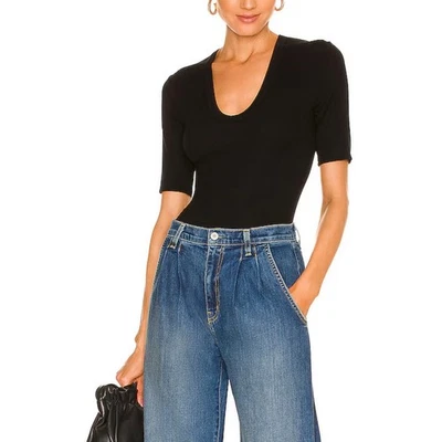 Top ENZA COSTA tejido de seda elástico media manga para mujer mediano negro cuello redondo NUEVO Foto 1 de 4