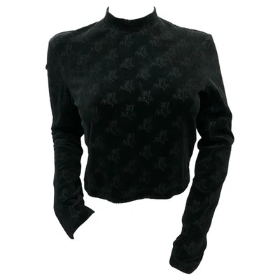 Top corto Miss Sixty negro terciopelo monograma cuello falso manga larga talla XS Foto 1 de 4